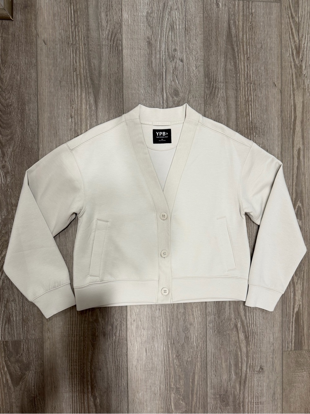 YPB Cream Button Front Cropped Cardigan